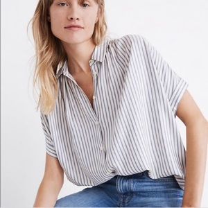 Madewell Central Dalton Striped White & Blue Button Up Short Sleeve - XS